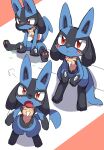 absurd_res ambiguous_gender anthro black_body blue_ears blue_tail chest_spike cute_fangs fur generation_4_pokemon hi_res looking_up lucario multicolored_body nintendo pokemon pokemon_(species) shadow sitting spikes spikes_(anatomy) standing syuya tail tongue