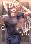  1girl absurdres breasts corrin_(female)_(fire_emblem) corrin_(fire_emblem) fire_emblem fire_emblem_fates hair_between_eyes highres large_breasts long_hair open_mouth pointy_ears red_eyes solo to_(tototo_tk) upper_body white_hair 