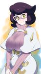  absurdres breasts flying_sweatdrops glasses green_eyes highres large_breasts long_hair looking_at_viewer pokemon pokemon_(game) pokemon_sm purple_hair smile solo sweater tonotyama turtleneck v_arms wicke_(pokemon) 