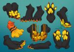 4_toes akysha ambiguous_gender anthro black_body candy claws clothing dessert feet food foot_focus foot_shot footwear fuji_(novodemon) gum honey_(food) kobold mammal pawpads paws red_claws simple_background socks solo toe_claws toes yellow_pawpads