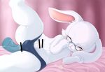  anal anal_penetration bed blusing censored clothing cum cum_on_bed cumshot dildo ejaculation eyes_closed eyewear glasses lagomorph lying male mammal moketiw orgasm panties penetration rabbit sex_toy solo underwear 