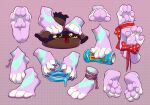 4_toes akysha ambiguous_gender anklet anthro bow_ribbon claws claws_out feet felid feline foot_fetish foot_focus foot_play foot_shot hi_res hunter_slime jewelry liquid mammal monster_energy monster_energy_can nails pawpads pink_pawpads red_ribbon ribbons simple_background slime_rancher solo solo_focus stepping sticky toes