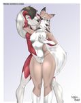  anthro blue_eyes breasts canine duo female female/female fingering fur grabbing_from_behind lycanroc mammal midday_lycanroc midnight_lycanroc multicolored_fur nintendo nipples nude pok&eacute;mon pussy skydog smile video_games 