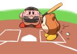  ball baseball baseball_bat blush_stickers catcher_(baseball) colored_skin commentary_request ga-chan24 kirby kirby_(series) looking_at_viewer motion_blur no_humans pink_skin smile solid_oval_eyes waddle_dee 