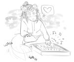 &lt;3 absurd_res ambiguous_gender anthro blush canid canine canis claws clothing cute_expression daww digital_drawing_(artwork) digital_media_(artwork) guide_lines hair happy hi_res hoodie keyboard_instrument long_hair mammal monochrome music musical_instrument musical_note oversized_clothing oversized_hoodie oversized_topwear paws simple_background sketch sketch_page solo speech_bubble tail tail_motion tailwag topwear vubbyshark white_background wholesome wolf