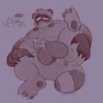2024 animal_crossing anthro anus balls belly bodily_fluids butt canid canine cum english_text erection genital_fluids genitals group hi_res hornybastardco male mammal moobs nintendo nipples overweight overweight_male penis raccoon_dog simple_background tanuki text tom_nook_(animal_crossing)