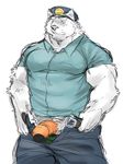  abs blush canine clothing colored erection humanoid_penis male mammal muscular open_pants pecs penis police_officer seikeikei2015 simple_background solo underwear undressing white_background 