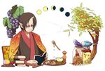  all_male animal ball bird black_hair book demon drink food fruit glasses honey hoozuki hoozuki_no_reitetsu horns leaves male moon orange_(fruit) pointed_ears short_hair tree twinmix 