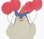  ambiguous_gender balloon butter_(oshi8kyoumoh) closed_eyes fang happy hat holding holding_balloon no_humans party_hat pokemon pokemon_(creature) smile solo solo_focus typhlosion white_background 