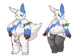 2024 absurd_res anthro balls belly blue_body bulge clothing generation_3_pokemon genitals hi_res kemono male moobs navel nintendo overweight overweight_male penis pokemon pokemon_(species) reiko_u shiny_pokemon simple_background solo tongue tongue_out underwear white_background white_body zangoose