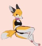 =djoyk= anthro black_ears black_nose butt canid canine clothing collar cute_expression female female/female fox invalid_tag lingerie mammal panties paws pink_background simple_background tail underwear yellow_body