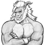 anthro beard crossed_arms dragon dynogreeno facial_hair hair hi_res horn long_hair male muscular muscular_male mythological_creature mythological_scalie mythology reptile scalie smile smiling_at_viewer solo