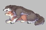 2024 aneri_(tsukune_minaga) black_nose brown_body brown_fur brown_inner_ear_fluff canid canine canis cheek_tuft countershading cuddling digital_media_(artwork) duo ears_down eyes_closed facial_markings facial_tuft female feral fluffy fluffy_tail fur haueru_(tsukune_minaga) head_markings hi_res hybrid inner_ear_fluff lying male male/female mammal markings mouth_closed multicolored_body multicolored_fur on_front on_top open_mouth pink_tongue pivoted_ears prick_ears quadruped red_body red_fur signature size_difference tail tired tongue tongue_out tsukune_minaga tuft two_tone_body two_tone_fur white_inner_ear_fluff wolf wolfdog yawn