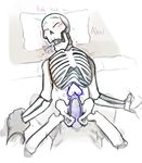  &lt;3 anal anal_penetration animated_skeleton bed blush bone dialogue english_text eyes_closed first_person_view human male male/male mammal not_furry papyrus_(undertale) penetration penis pillow sex skeleton soul text theyaois_(artist) undead undertale video_games 
