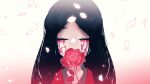  1other black_hair black_shirt blood blood_from_eyes closed_eyes coat collared_shirt flower long_hair madotsuki_ren project_moon red_coat red_flower red_rose rose rose_(wonder_lab) shirt solo spoilers upper_body wonderlab 