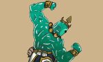  1boy bara crown flexing fortnite highres male_focus mature_male muscular muscular_male pants poseidon_(fortnite) solo topless_male upper_body 