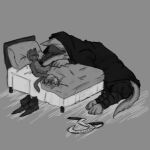  anthro bed boots bottomwear canid canine canis chihuahua clothing comforting curled_up death_(puss_in_boots) domestic_cat domestic_dog dreamworks dying ears_down eyes_closed facial_markings felid feline felis feral footwear fur furniture fuzzy group hand_on_back hand_on_head head_markings head_on_chest hi_res leemon lying male mammal markings mask_(marking) monochrome on_back on_bed pants perrito_(puss_in_boots) pillow pivoted_ears poncho puss_in_boots_(character) puss_in_boots_(dreamworks) resting sad sickle size_difference smile sweater topwear toy_dog trio wolf 