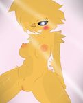  2016 animatronic anthro avian big_breasts bird blue_eyes blush breasts chicken clitoris digital_drawing_(artwork) digital_media_(artwork) e-01_(artist) erect_nipples feathers female five_nights_at_freddy&#039;s five_nights_at_freddy&#039;s_2 glowing glowing_eyes hair looking_at_viewer machine mammal nipples nude orange_nipples orange_pussy pink_background pussy robot simple_background smile solo teeth toy_chica_(fnaf) video_games 