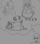 anthro asterixknox clothed clothing food food_fetish imagination machine male mammal monochrome overweight popsicle procyonid raccoon rascal_(robot_dreams) robot robot_(robot_dreams) robot_dreams suggestive suggestive_food swimming_trunks swimwear topless