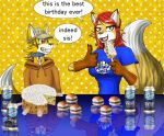 anthro birthday brother_(lore) canid canine clothing collar dessert duo female food fox hair hat headgear headwear hi_res ice_cream male male/female mammal red_hair sibling_(lore) sister_(lore) smile zahn_(zahnholley) zahnholley