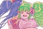  2girls ao_(ao0_0nemu) bad_id bad_twitter_id blunt_bangs cardigan closed_eyes crying curly_sidelocks dot_nose facing_away facing_viewer falulu green_hair headphones highres hug long_hair long_sleeves manaka_laala multiple_girls nape open_mouth paprika_private_academy_school_uniform pink_cardigan portrait pretty_series pripara priticket purple_hair sad school_uniform sidelocks simple_background sleeves_past_wrists twintails upper_body wavy_mouth white_background 