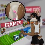 ambiguous_gender andromorph anthro antlers black_hair brown_body brown_fur deer eyewear fur ghostlycream glasses green_eyes hair halo_(series) hi_res horn intersex mammal microsoft public sex_toy shy solo spots vibrator video_games xbox_game_studios