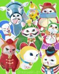  animal_focus bell blue_eyes bow cat cat_covering_ears_(meme) character_request covering_own_ears cowboy_hat crying dora-the-kid doradorakingyo doraemon doraemon_(character) dorami facial_hair goat green_background happy_happy_happy_cat_(meme) hat huh?_cat_(meme) meme mustache neck_bell no_humans open_mouth rambling_goat_(meme) red_bow red_hat red_nose sad sad_banana_cat_(meme) streaming_tears talking_cats_(meme) tears tongue tongue_out twitter_username 