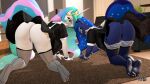 3d_(artwork) all_fours anthro anthroponiessfm anus butt clothed clothing crown cutie_mark digital_media_(artwork) duo equid equine feet female friendship_is_magic genitals hasbro headgear hi_res horn humanoid_feet legwear looking_at_viewer looking_back maid_uniform mammal my_little_pony mythological_creature mythological_equine mythology no_underwear plantigrade presenting princess_celestia_(mlp) princess_luna_(mlp) pussy stockings tiara uniform winged_unicorn wings