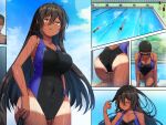  arata competition_swimsuit dark-skinned_female dark_skin genderswap genderswap_(mtf) highleg highres long_hair one-piece_swimsuit original swim_cap swimsuit tan tanlines thighs yellow_eyes 