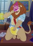  abs absurd_res anthro bodily_fluids clothed clothing diaper disney felid genital_fluids hi_res leodore_lionheart lion male mammal mrripper33 pantherine pantsless poppers shirt solo topwear unbuttoned_shirt urine wet_diaper wetting zootopia 