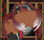  animal_humanoid big_breasts breasts brown_body brown_fur brown_hair butt butt_tattoo female fur hair head_wings hi_res huge_breasts humanoid lagomorph lagomorph_humanoid leporid leporid_humanoid long_hair mammal mammal_humanoid native_american necrobern rabbit rabbit_humanoid red_eyes solo tattoo thick_thighs wings 