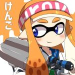  blue_eyes blush e-liter_3k_(splatoon) eromame fang hat holding ink inkling inkling_girl inkling_player_character lowres orange_hair pointy_ears sailor splatoon_(series) splatoon_1 sweatband tentacle_hair 