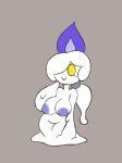  2019 areola big_breasts breasts colored_fire digital_media_(artwork) elfdrago eyelashes female fire generation_5_pokemon goo_creature goo_humanoid grey_background humanoid litwick nintendo no_pupils pokemon pokemon_(species) pseudo_hair purple_areola purple_fire simple_background smile solo wax_creature white_body yellow_eyes 