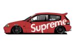  car from_side highres hikageno honda honda_civic motor_vehicle no_humans original red_car shadow simple_background sponsor spoon_sports supreme_(brand) vehicle_focus white_background 