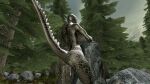  anthro argonian bethesda_softworks bodily_fluids cum cum_inside female forest genital_fluids greyscale hi_res monochrome plant reptile scalie solo the_elder_scrolls tree wide_hips zengar77 