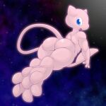 absurd_res adeviantcritter ambiguous_gender anthro big_butt blue_eyes butt feet foot_focus generation_1_pokemon hi_res legendary_pokemon long_tail mammal mew_(pokemon) nintendo nude open_mouth pink_body pokemon pokemon_(species) solo space tail toes tongue