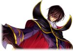  1boy arm_at_side artist_request ascot black_cape black_gloves black_hair cape coat code_geass code_geass:_lost_stories cropped_torso game_cg gloves gold_trim hair_between_eyes happy high_collar highres lelouch_vi_britannia looking_at_viewer male_focus non-web_source official_art outstretched_arm parted_lips purple_coat purple_eyes reaching reaching_towards_viewer short_hair sidelocks simple_background smile solo standing teeth transparent_background two-tone_cape underlighting upper_body v-shaped_eyebrows white_ascot zero_(code_geass) 