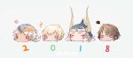  ... 4boys ace_(fft-0) bandana black_hair blonde_hair blue_eyes blue_helmet blush_stickers chibi chinese_commentary closed_eyes cropped_head dissidia_final_fantasy english_text fake_horns fermium.ice final_fantasy final_fantasy_i final_fantasy_ii final_fantasy_type-0 final_fantasy_viii firion forehead_jewel gem green_gemstone grey_background happy_new_year helmet horned_helmet horns jitome long_hair low_ponytail male_focus multiple_boys notice_lines plume purple_eyes red_gemstone scar scar_on_face short_hair simple_background solid_oval_eyes speech_bubble spoken_flower squall_leonhart upper_body warrior_of_light_(ff1) white_hair 