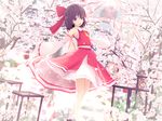  3d cherry_blossoms commentary detached_sleeves hakurei_reimu highres japanese_clothes kurogoma_(meganegurasan) miko mikumikudance petals solo touhou 