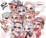  black_eyes blue_hair cellphone green_eyes grey_eyes hat highres holding holding_phone inkling inkling_girl inkling_player_character long_hair medium_hair multiple_girls octoling octoling_girl octoling_player_character phone pink_hair plum0o0 purple_eyes red_eyes ribbon short_hair splatoon_(series) splatoon_2 splatoon_3 suction_cups tentacle_hair yellow_eyes 