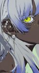  1girl blue_hair close-up dark_skin earrings green_eyes highres jewelry long_hair looking_at_viewer nanase_miri neck original simple_background solo white_hair 