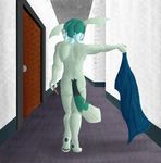  absurd_res affectos anthro butt canine door hallway hi_res hybrid male mammal solo standing towel trevor walking 