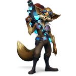  alpha_channel anthro black_nose blue_eyes brown_fur canine clothed clothing eyewear fennec fox fur goggles male mammal official_art paladins pip_(paladins) ranged_weapon simple_background solo transparent_background weapon 