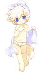  blue_eyes blush bow briefs canine clothed clothing cub cute dog fur hat kasasagi looking_at_viewer male mammal solo standing topless towel underwear yellow_fur young 