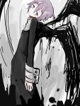  1other ambiguous_gender androgynous black_dress black_wings crona_(soul_eater) dress grey_eyes head_tilt ink long_sleeves looking_to_the_side purple_hair sleeve_cuffs soul_eater wa_noko wings 