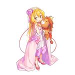  aqua_eyes blonde_hair carrying character_request child dress full_body high_heels long_hair magi_mitras official_art open_mouth oversized_clothes pop_kyun stuffed_animal stuffed_toy tears thread transparent_background uchi_no_hime-sama_ga_ichiban_kawaii younger 