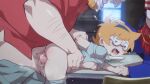  age_difference beard blush censored facial_hair father_and_daughter glasses hetero highres holding_hands incest jcm2 little_witch_academia lotte_jansson nipples open_mouth orange_hair red_shirt shirt size_difference vaginal 