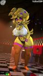 absurd_res animatronic anthro avian big_breasts bird blush bracelet breasts checkered checkered_floor chica_(cally3d) chica_(fnaf) chicken clothed clothing female five_nights_at_freddy&#039;s fredina&#039;s_nightclub galliform gallus_(genus) hi_res jewelry legwear machine open_mouth panties phasianid pink_eyes robot scottgames solo ssake4500 thigh_highs tongue tongue_out underwear