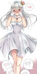  1girl blush boo_(mario) breasts cleavage collar crown dress frilled_collar frilled_gloves frills gloves highres long_hair mario_(series) megumi_(yumenotamago000) pendant_collar princess_king_boo super_crown white_dress white_gloves white_hair 