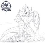 after_fight anthro armor balls bandai_namco battle_damage clothing digimon digimon_(species) duo fight flaccid genitals hackmon headgear helmet hi_res male male/male penis raptornsfw scalie scar torn_clothing wargreymon wounded